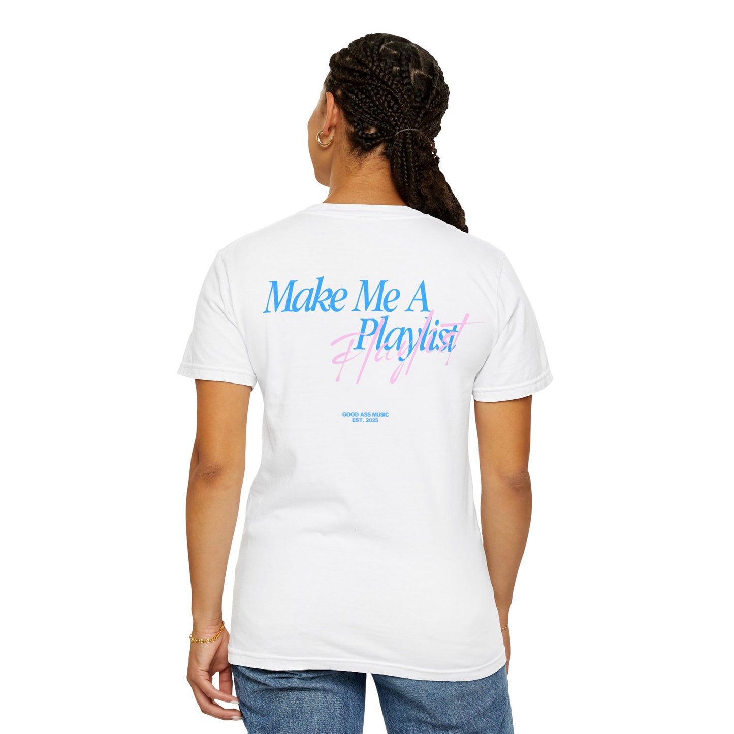"make me a playlist" tee - blue & pink