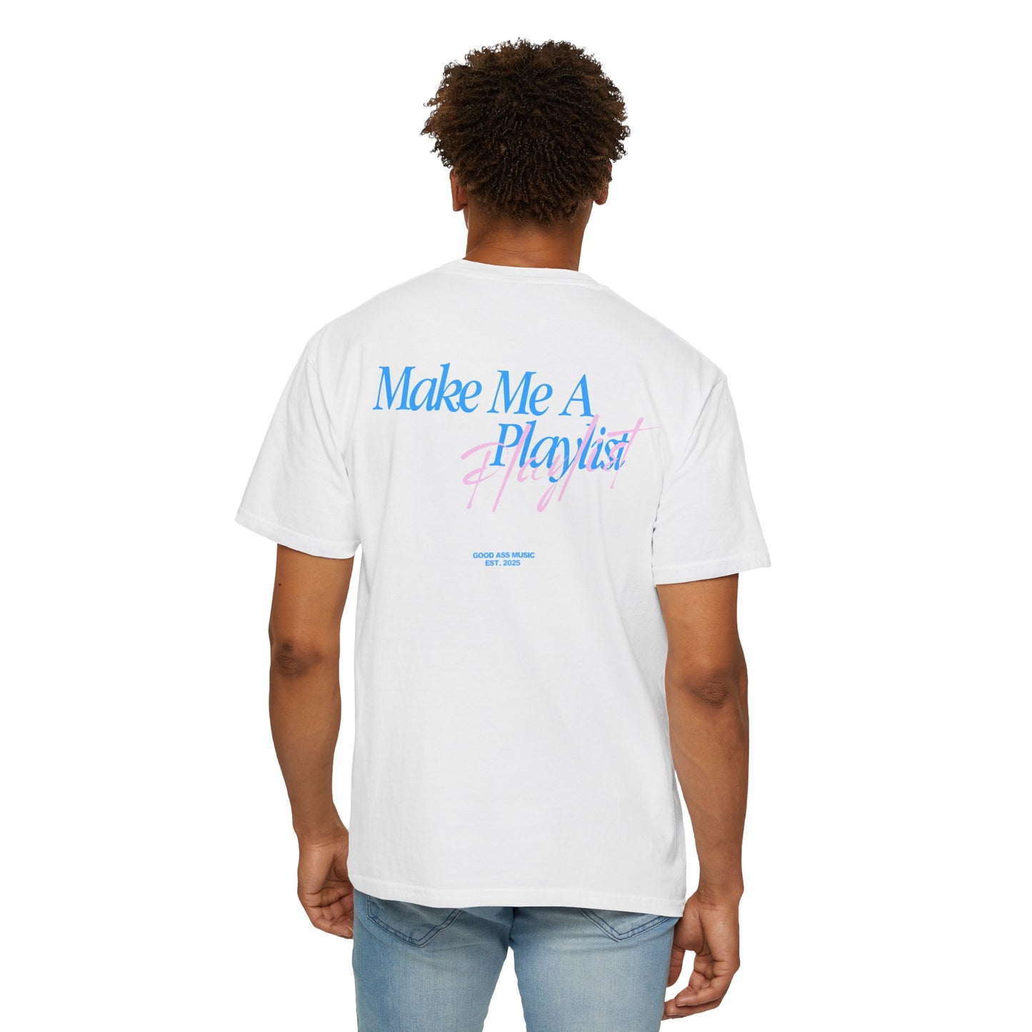 "make me a playlist" tee - blue & pink